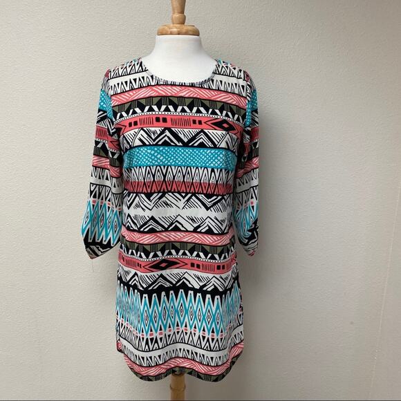 Candy Rose Tribal Print 3/4 Sleeve Tunic M - Picture 1 of 9